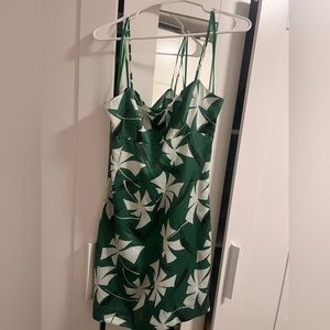 Staud Green Palm Print Strappy Mini Dress. Size 4.